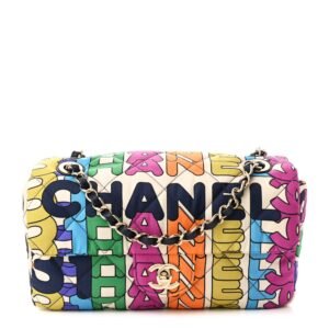Printed Fabric Quilted Logo Single Flap Bag Multicolor