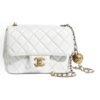 Chanel Mini Pearl Ball Flap Bag – White Quilted Leather, Gold Ball Chain