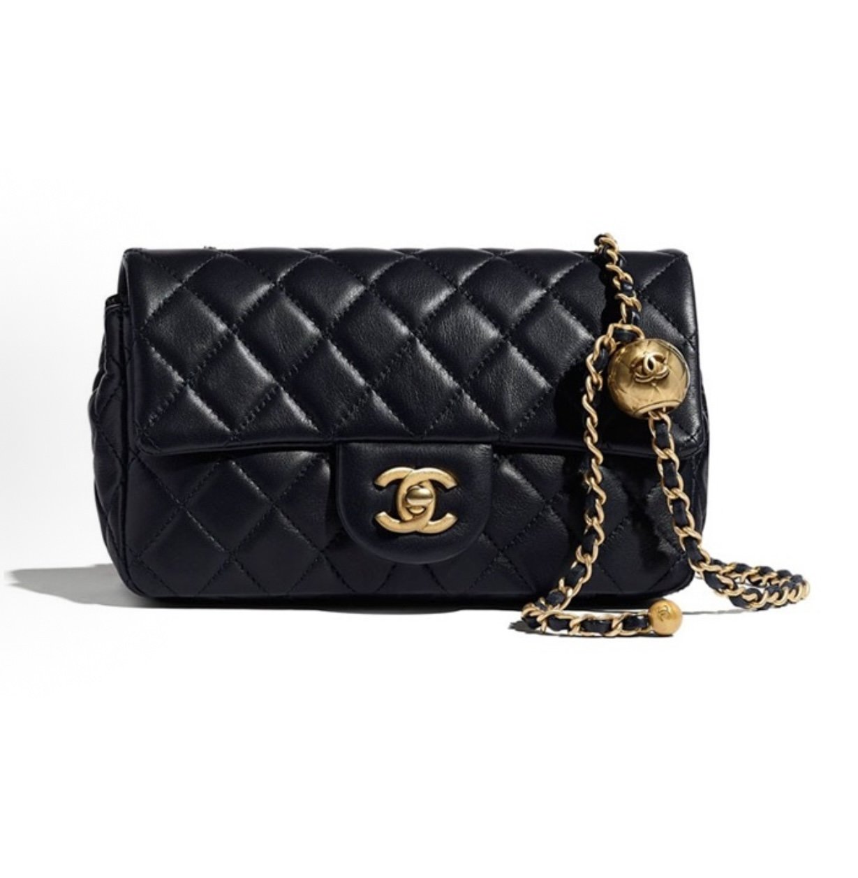 Chanel Mini Pearl Ball Flap Bag – Black with Gold Hardware