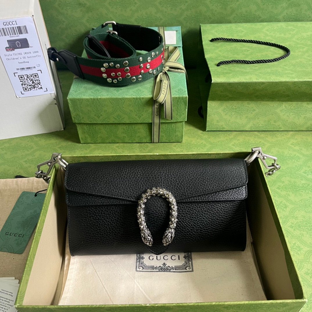 GUCCI Dionysus Small Leather Shoulder Bag – Black Pebbled Grain