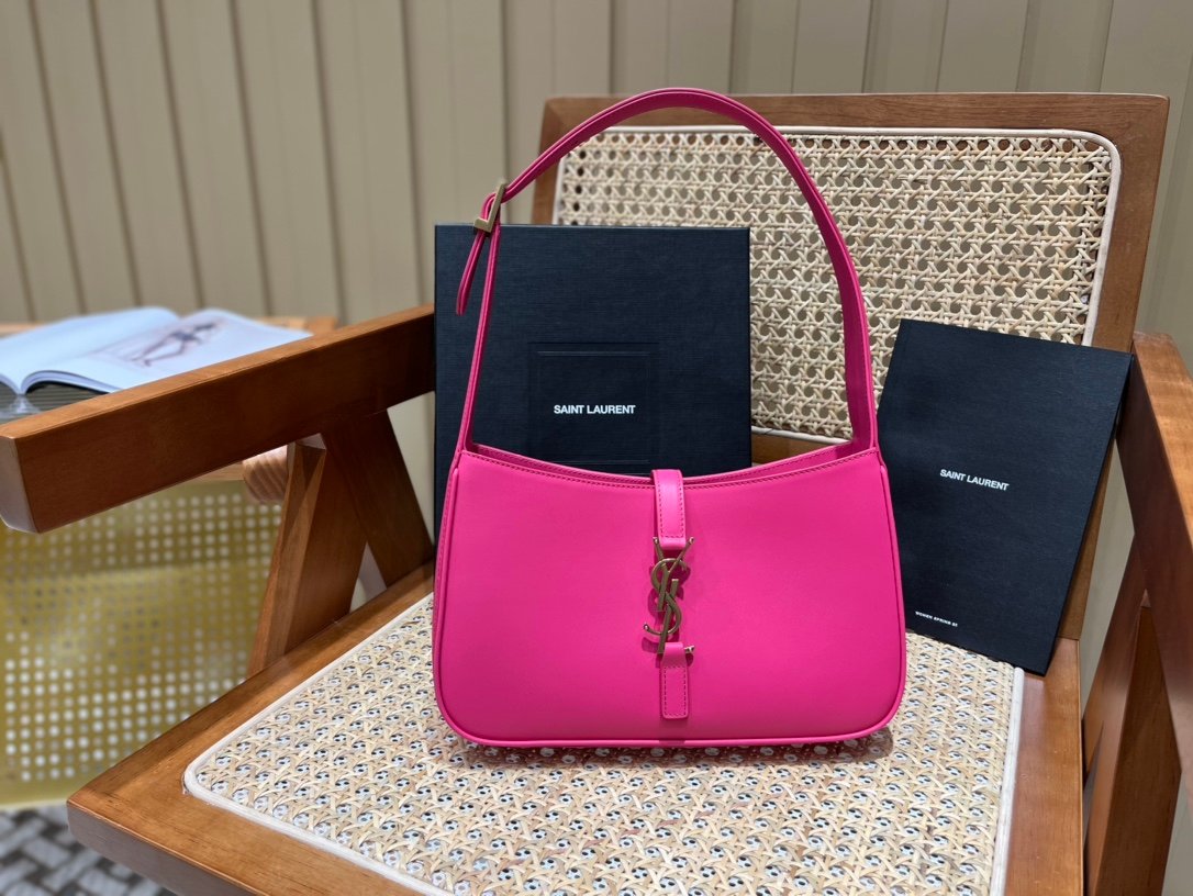 YSL Pink Gold Shoulder Bag – Elegant Underarm Hobo Style, Luxury Saint Laurent Baguette Bag
