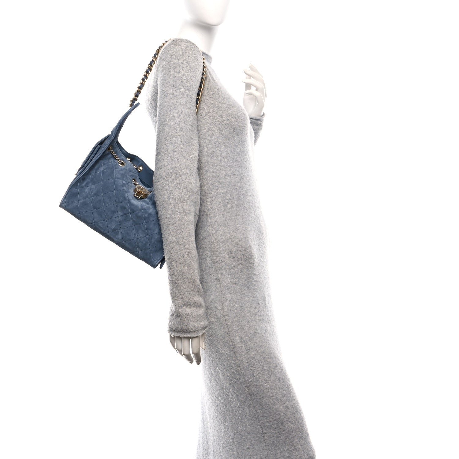 Suede Quilted Small Chanel 25 Handbag Blue - Image 2