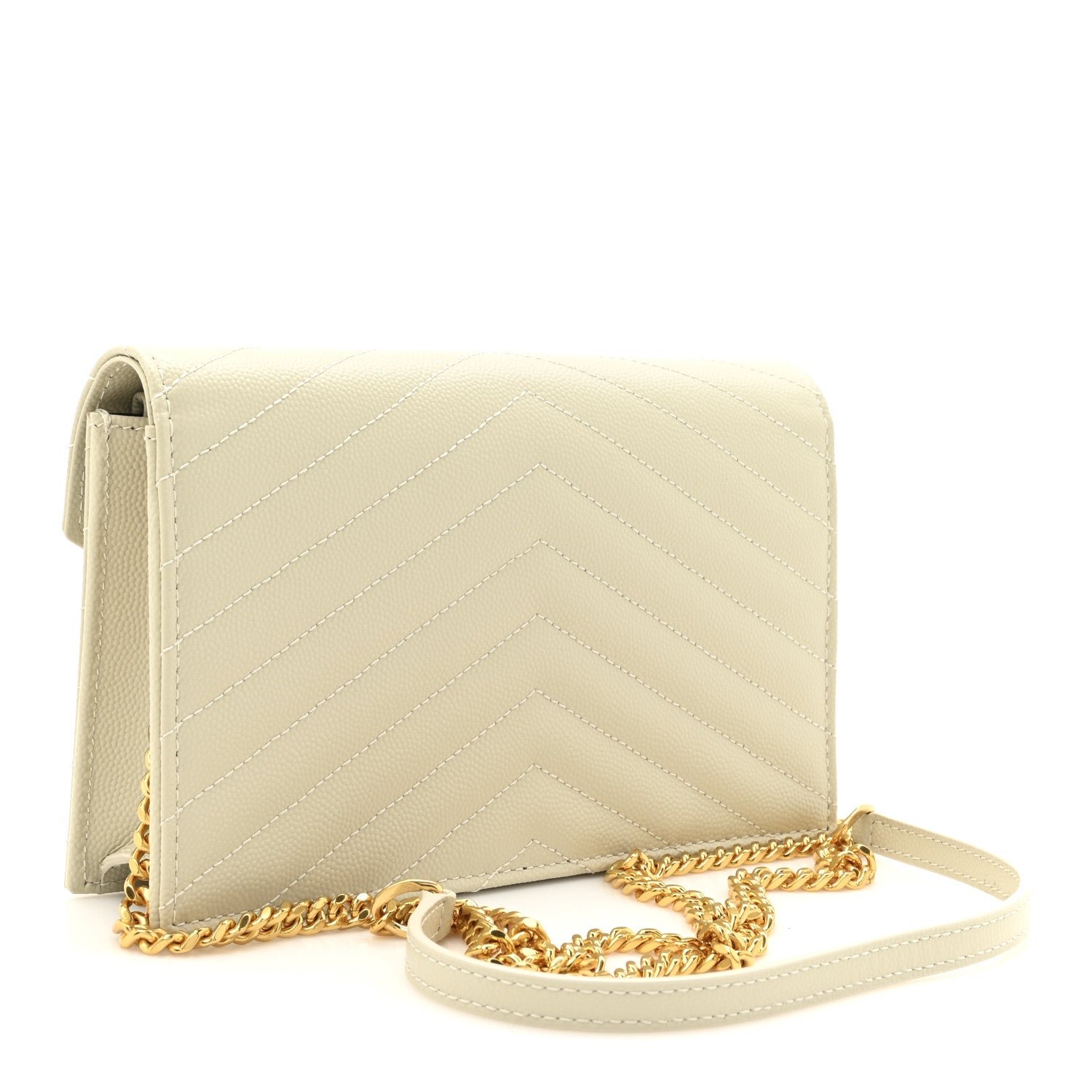 Grain De Poudre Matelasse Chevron Monogram Envelope Chain Wallet Crema Soft - Image 3