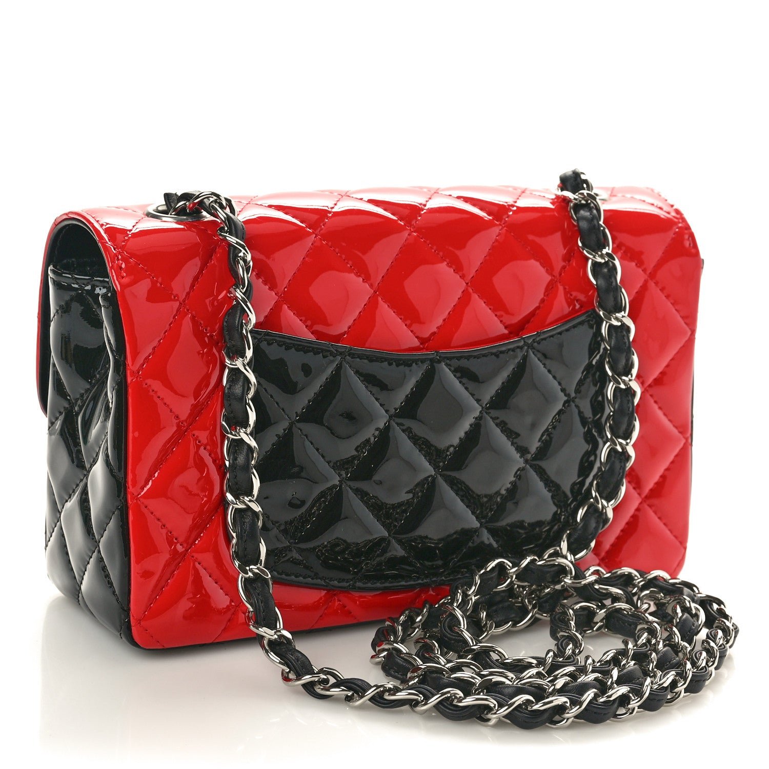 Patent Calfskin Quilted Bi-Color Mini Rectangular Flap Black Red - Image 2