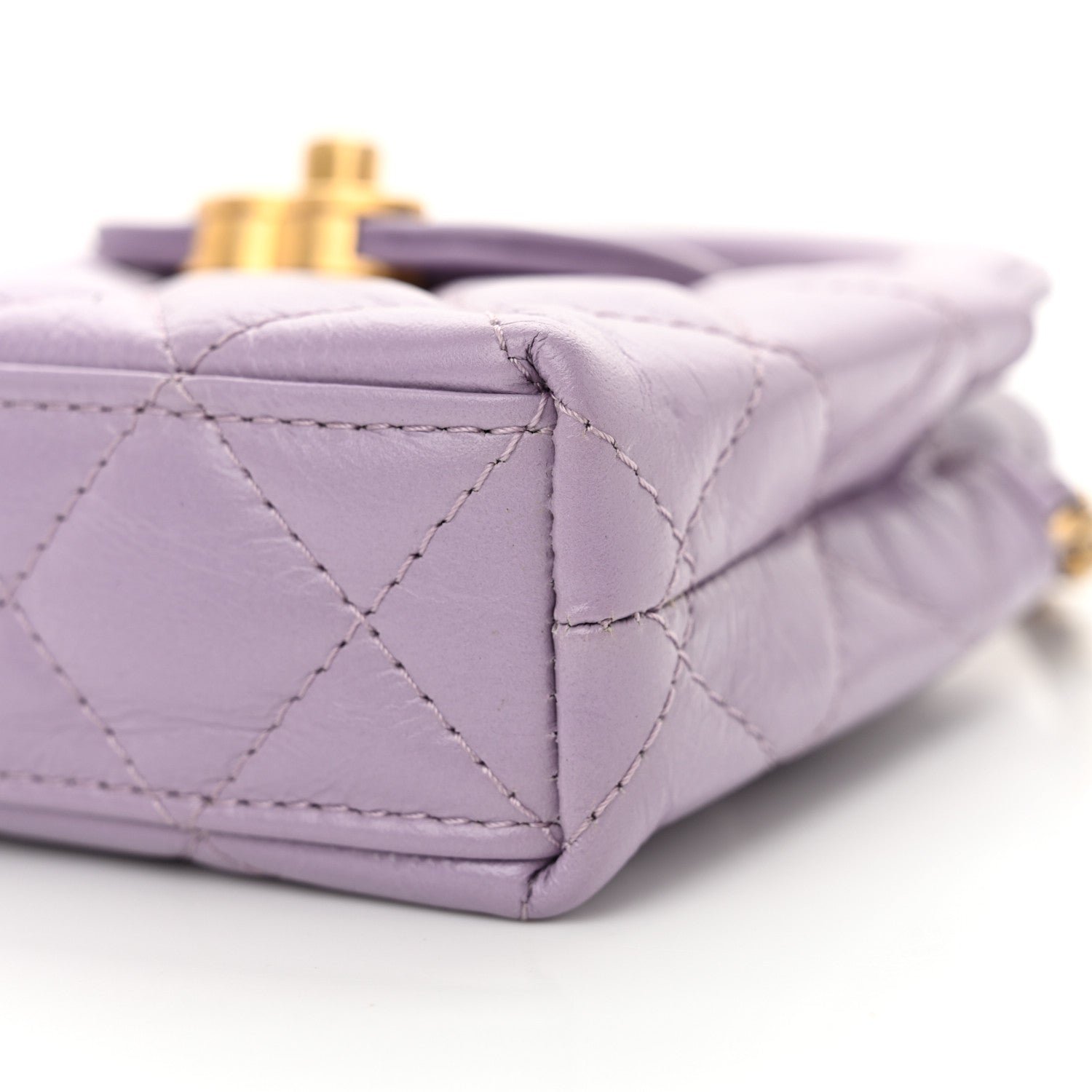 Shiny Aged Calfskin Quilted Mini Nano Kelly Shopper Lilac - Image 10