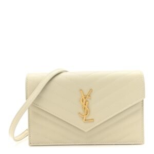 Grain De Poudre Matelasse Chevron Monogram Envelope Chain Wallet Crema Soft