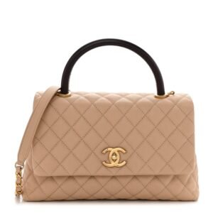 Caviar Lizard Embossed Quilted Small Coco Handle Flap Beige