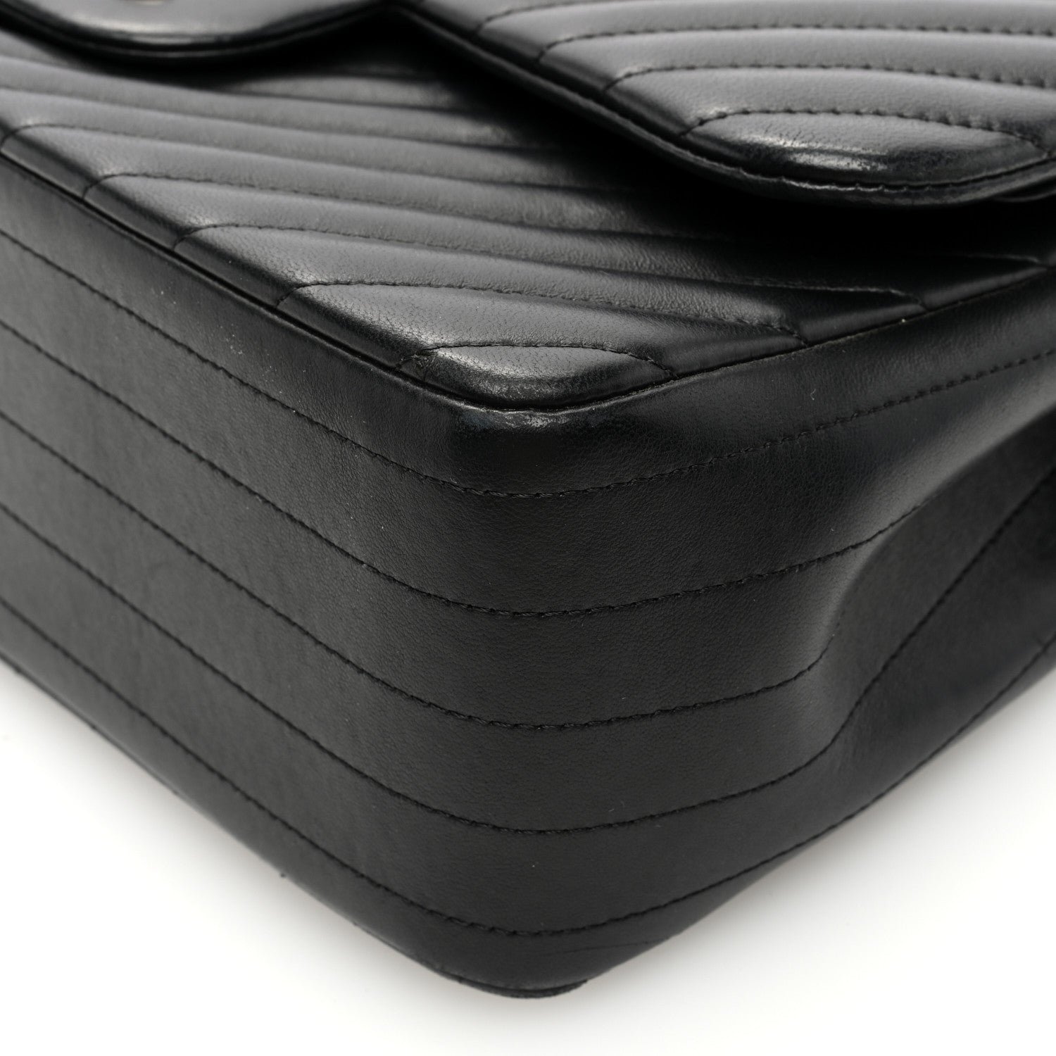 Lambskin Chevron Quilted Jumbo Double Flap Black - Image 10