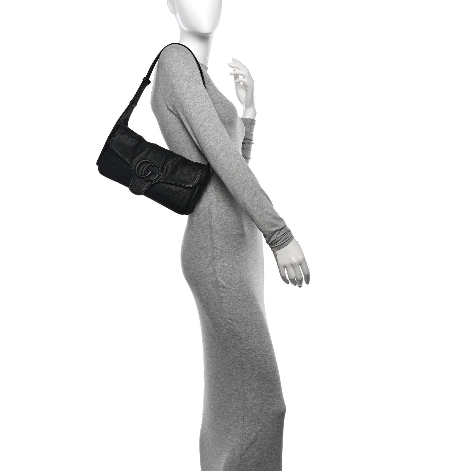 Goatskin Small GG Monochrome Aphrodite Shoulder Bag Black - Image 2