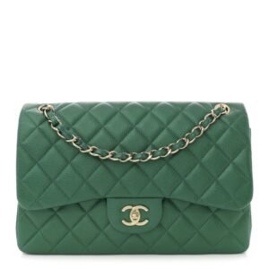 Metallic Caviar Quilted Jumbo Double Flap Green