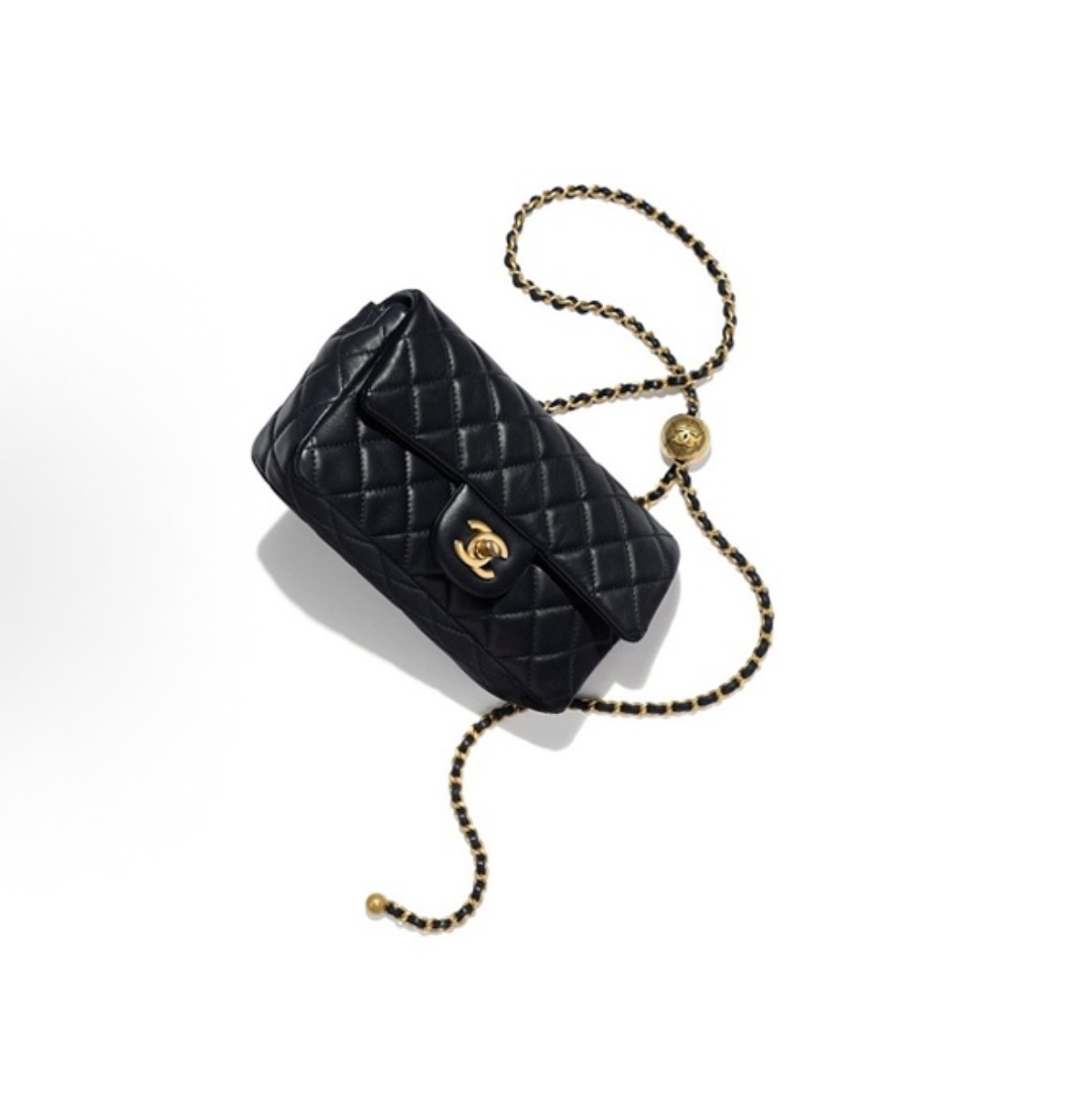 Chanel Mini Pearl Ball Flap Bag – Black with Gold Hardware - Image 3