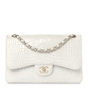 Iridescent Alligator Jumbo Double Flap Light Grey