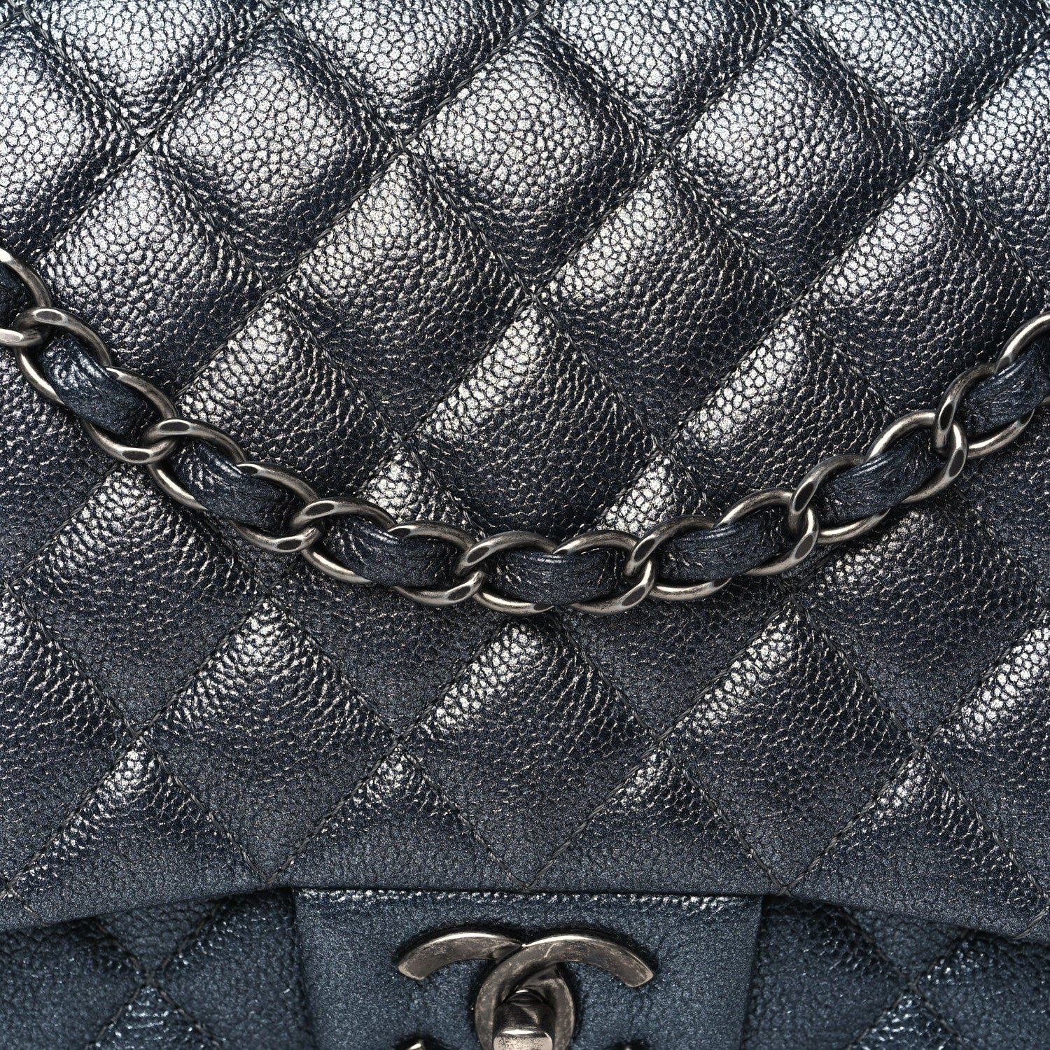 Metallic Caviar Quilted Maxi Double Flap Charcoal - Image 8