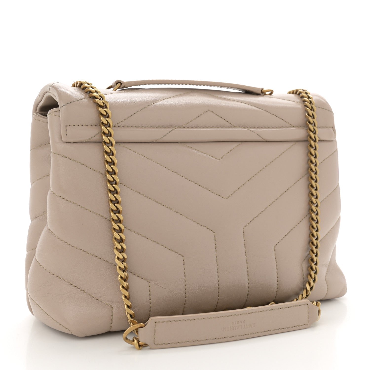 Calfskin Y Quilted Monogram Small Loulou Chain Satchel Taupe - Image 3