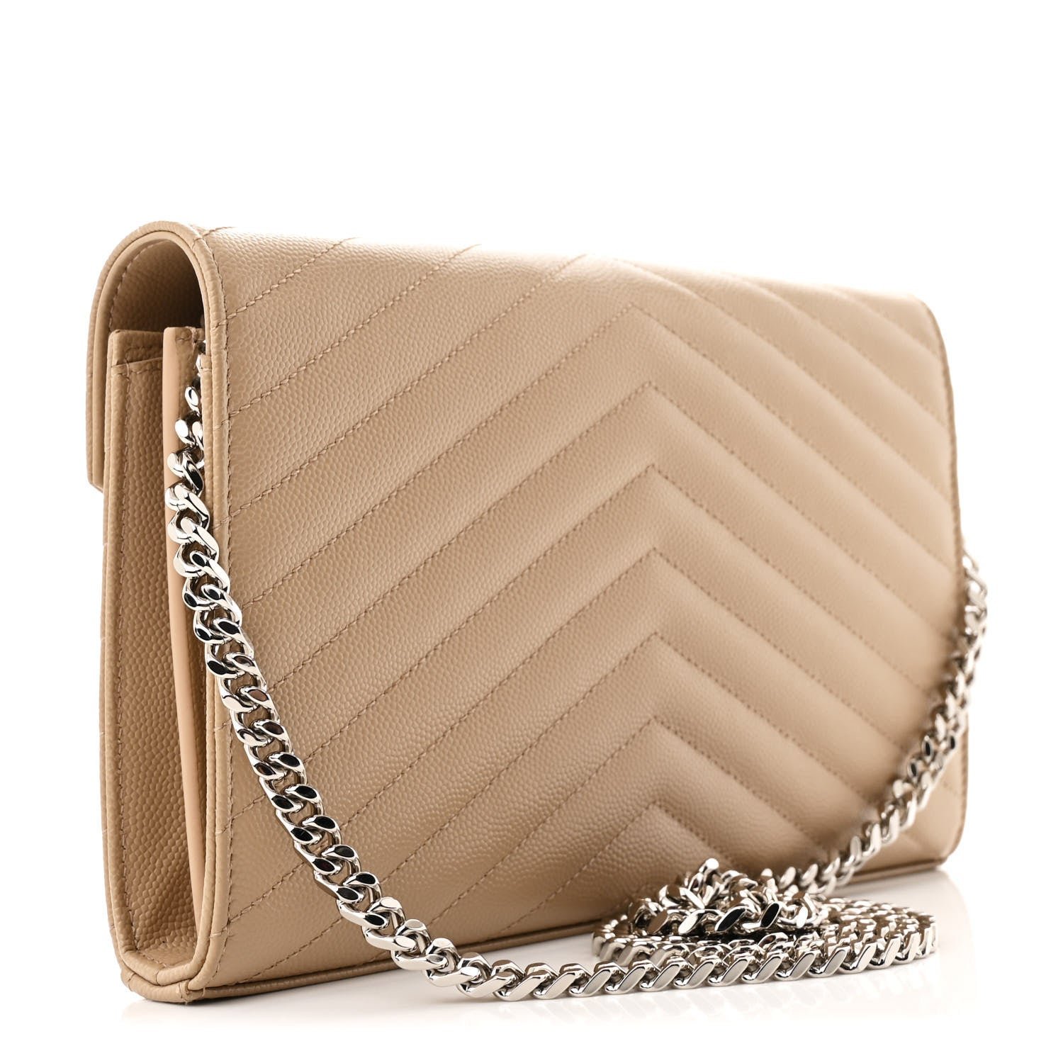 Grain De Poudre Matelasse Chevron Cassandre Chain Wallet Dark Beige - Image 3