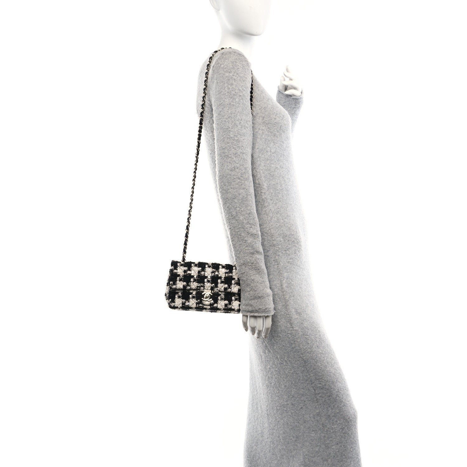 Tweed Quilted Mini Rectangular Flap Black Ecru White - Image 2