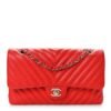 Caviar Chevron Quilted Medium Double Flap Red