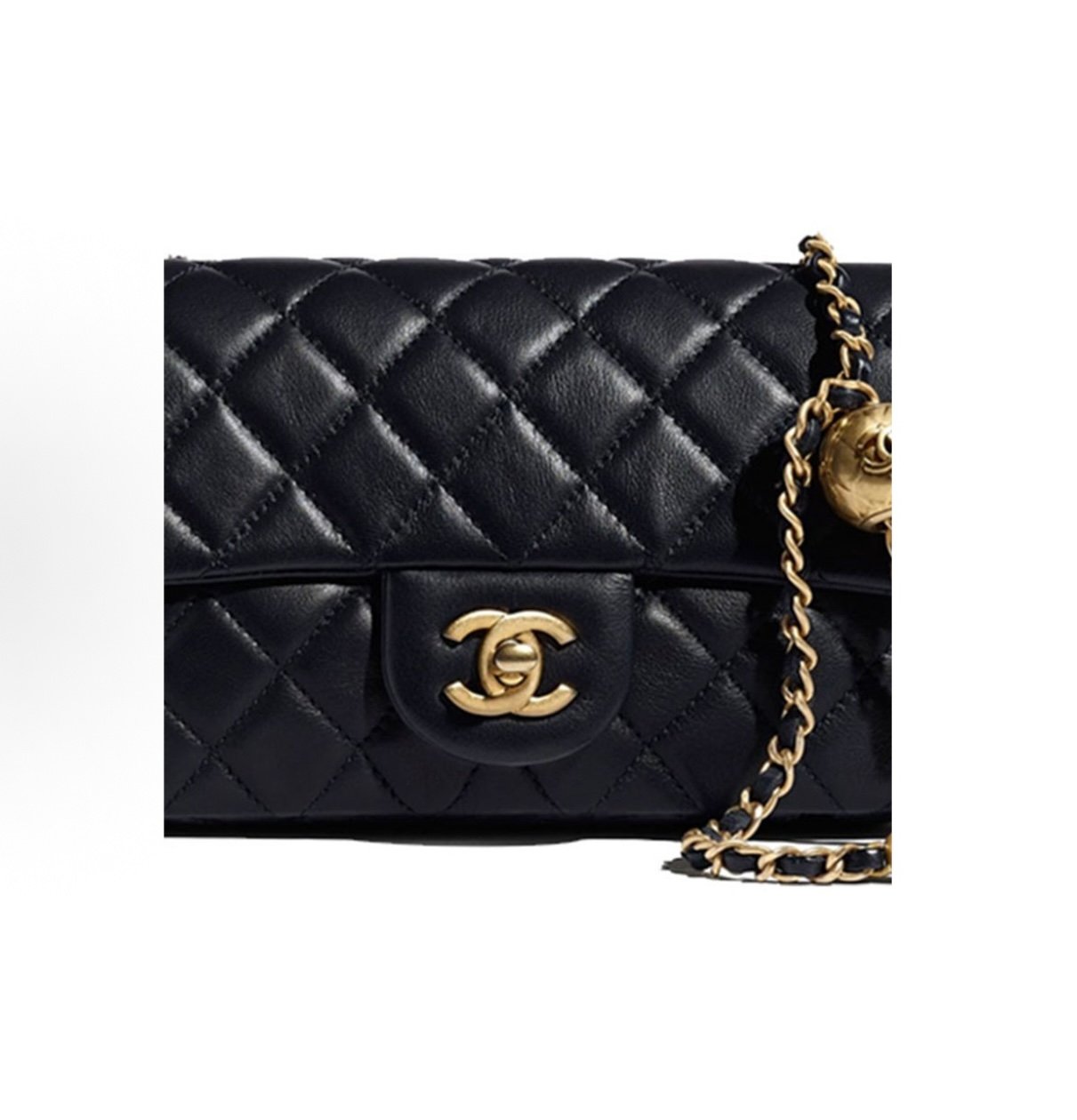 Chanel Mini Pearl Ball Flap Bag – Black with Gold Hardware - Image 2