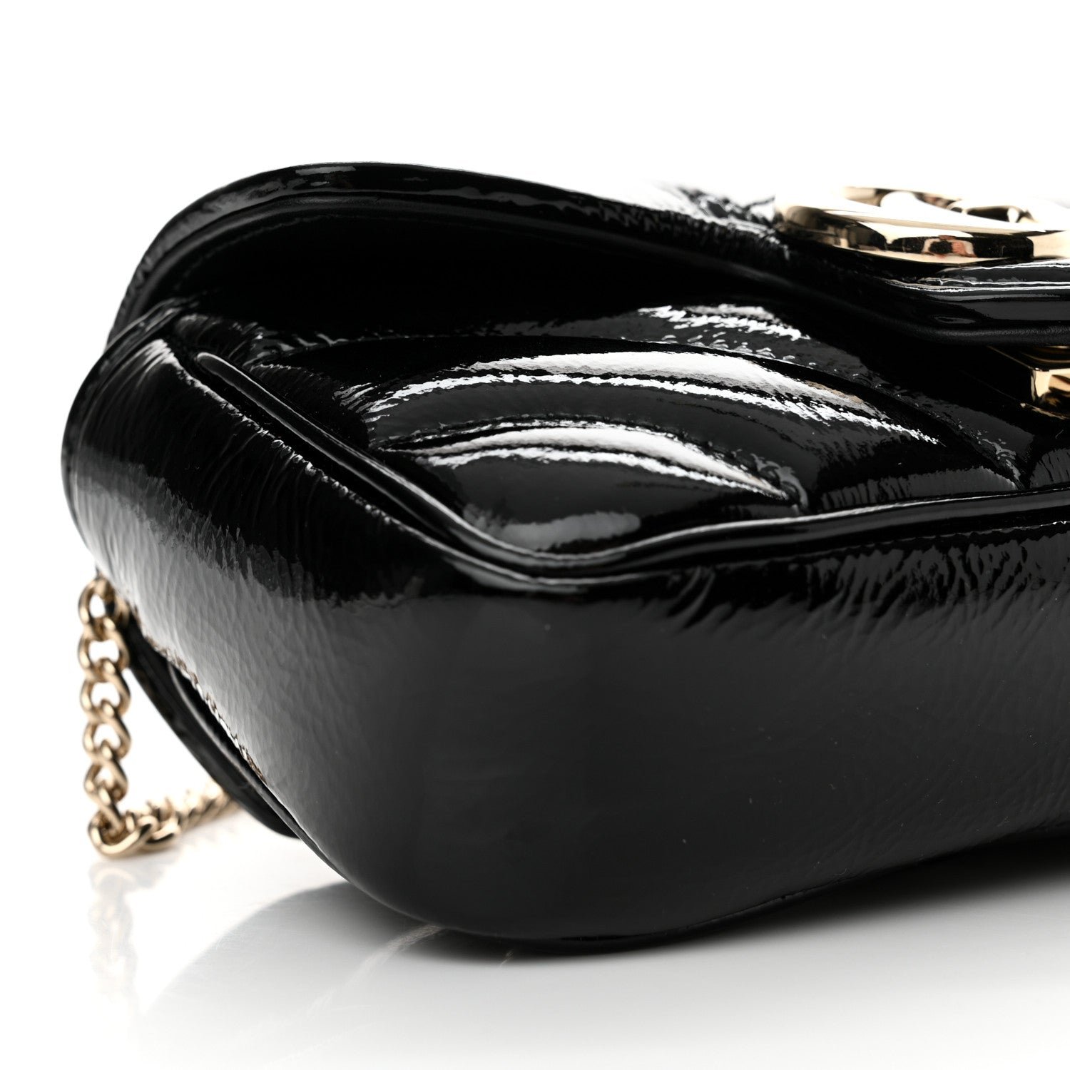 Patent Lambskin Matelasse Super Mini GG Marmont Shoulder Bag Black - Image 9