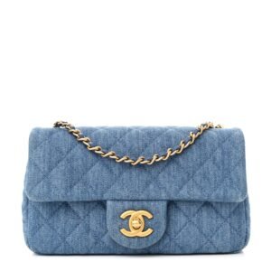 Denim Quilted Mini Pearl Crush Rectangular Flap Blue