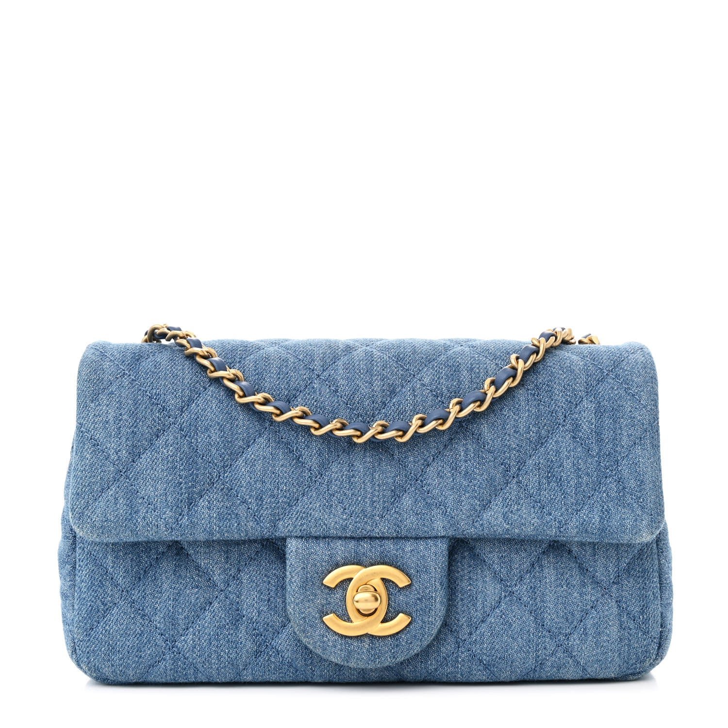Denim Quilted Mini Pearl Crush Rectangular Flap Blue