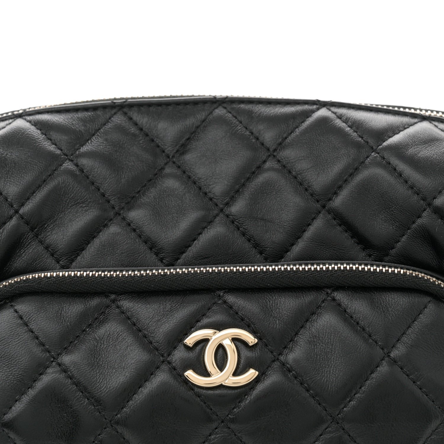 Shiny Crumpled Lambskin Quilted Medium Preppy Pocket Camera Case Black - Image 8
