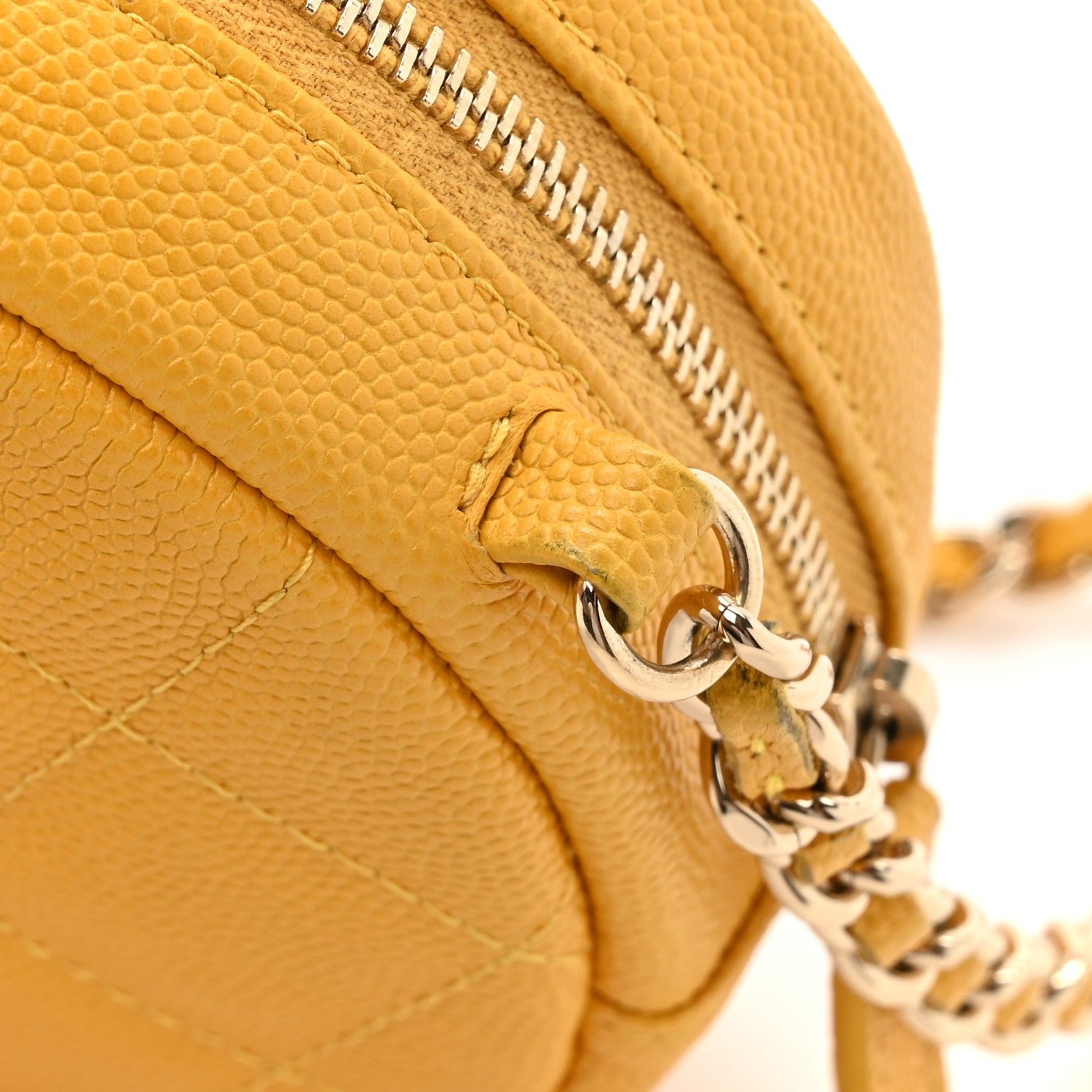 Caviar Quilted Round Clutch With Chain Yellow - Image 11