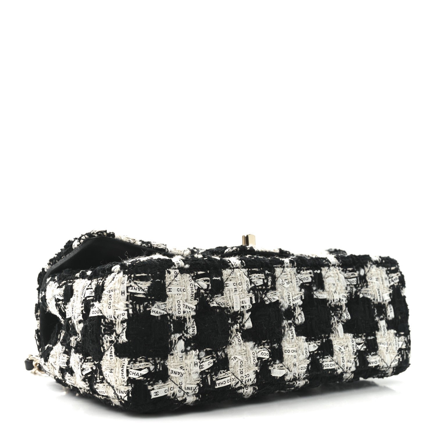 Tweed Quilted Mini Rectangular Flap Black Ecru White - Image 4