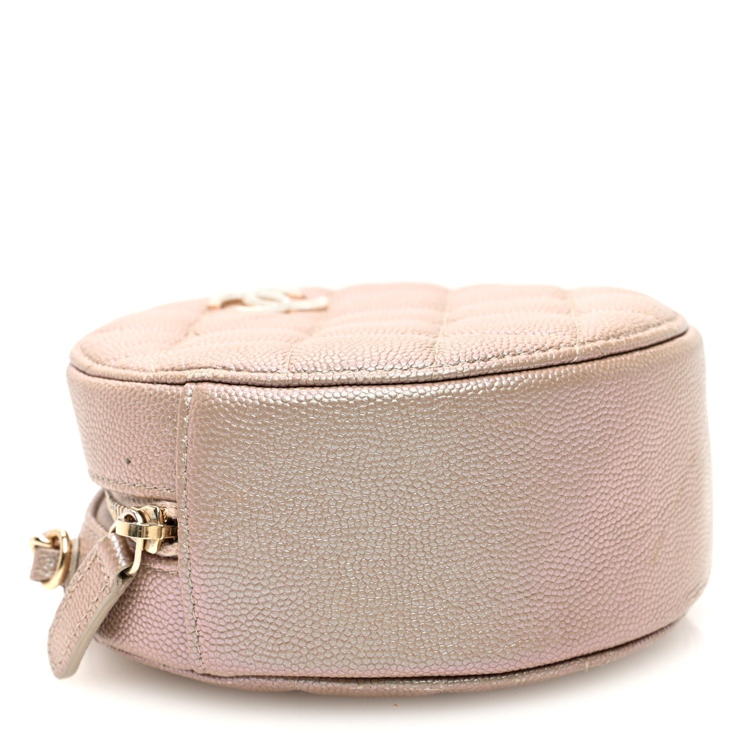 Iridescent Caviar Resin Quilted Round Clutch With Chain Beige - Image 4