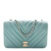 Metallic Caviar Chevron Quilted Small Statement Flap Turqouise