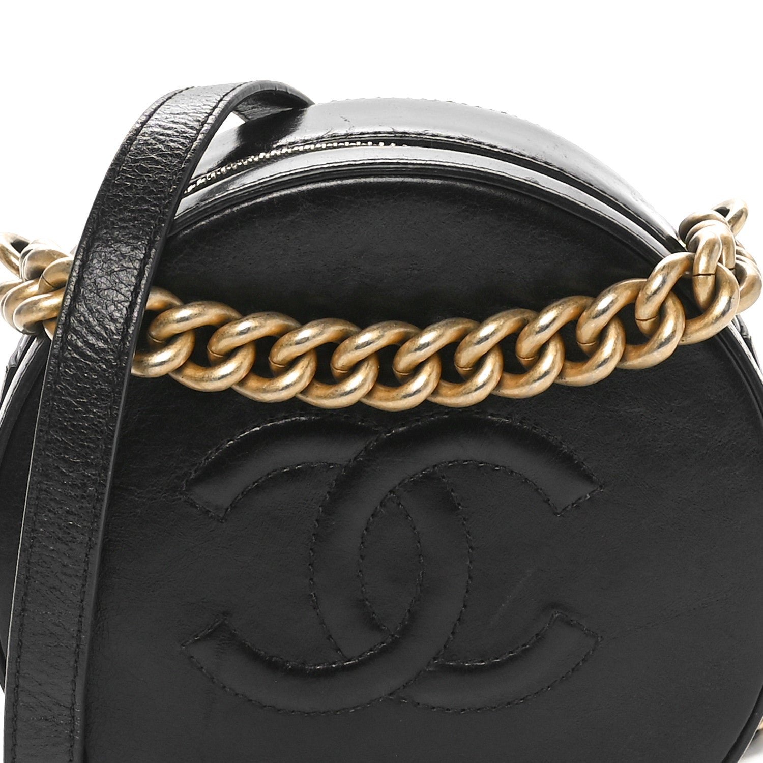 Glazed Calfskin Round As Earth Evening Bag Black - Image 5