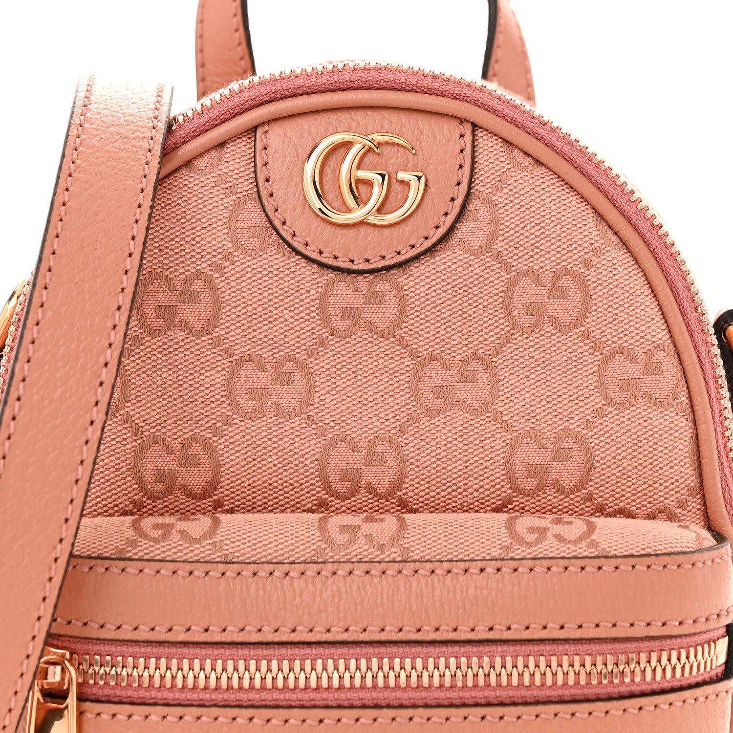 Monogram Textured Dollar Calfskin Mini Ophidia Crossbody Cloche Rose Pink - Image 9