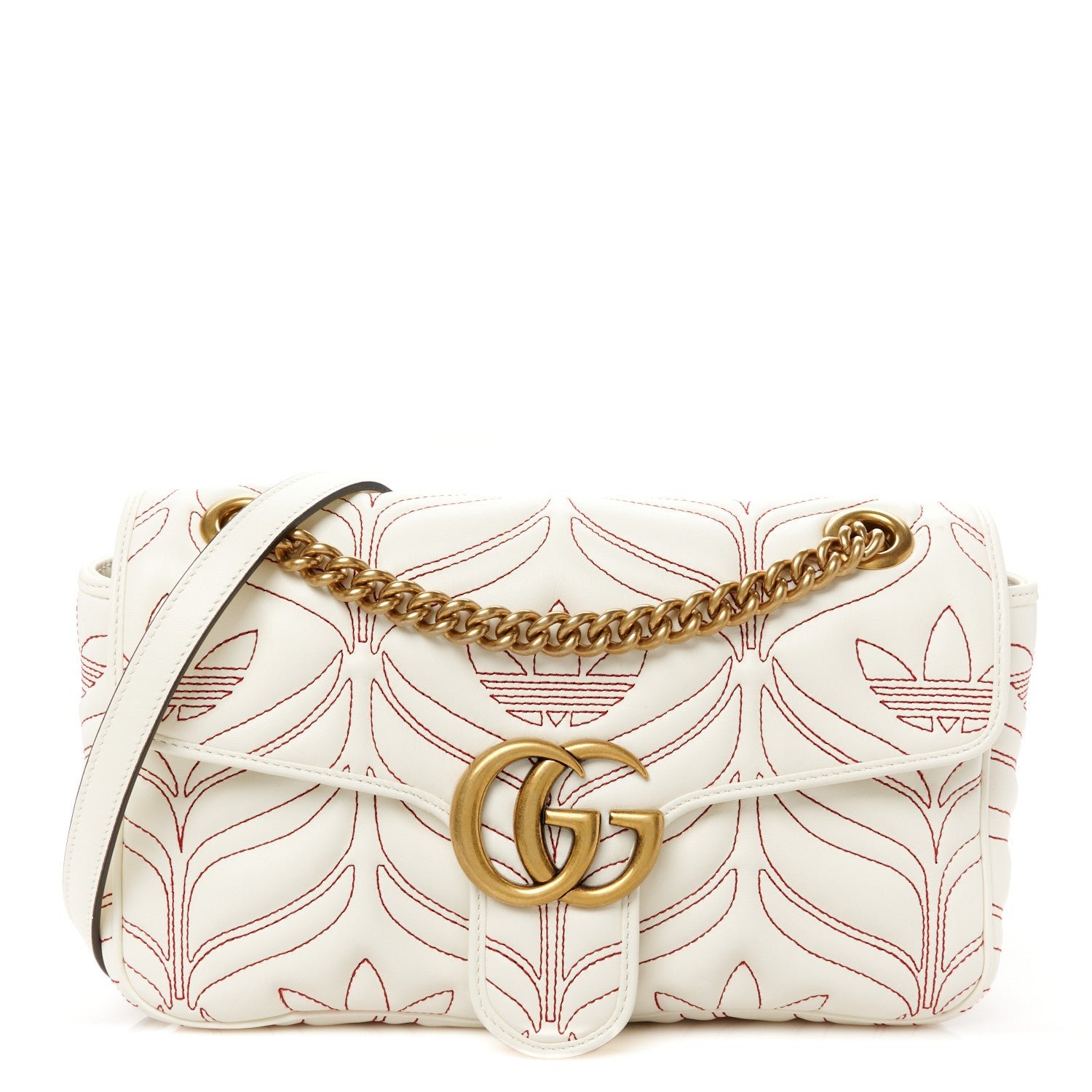 X Adidas Calfskin Matelasse Small GG Marmont Shoulder Bag Off White