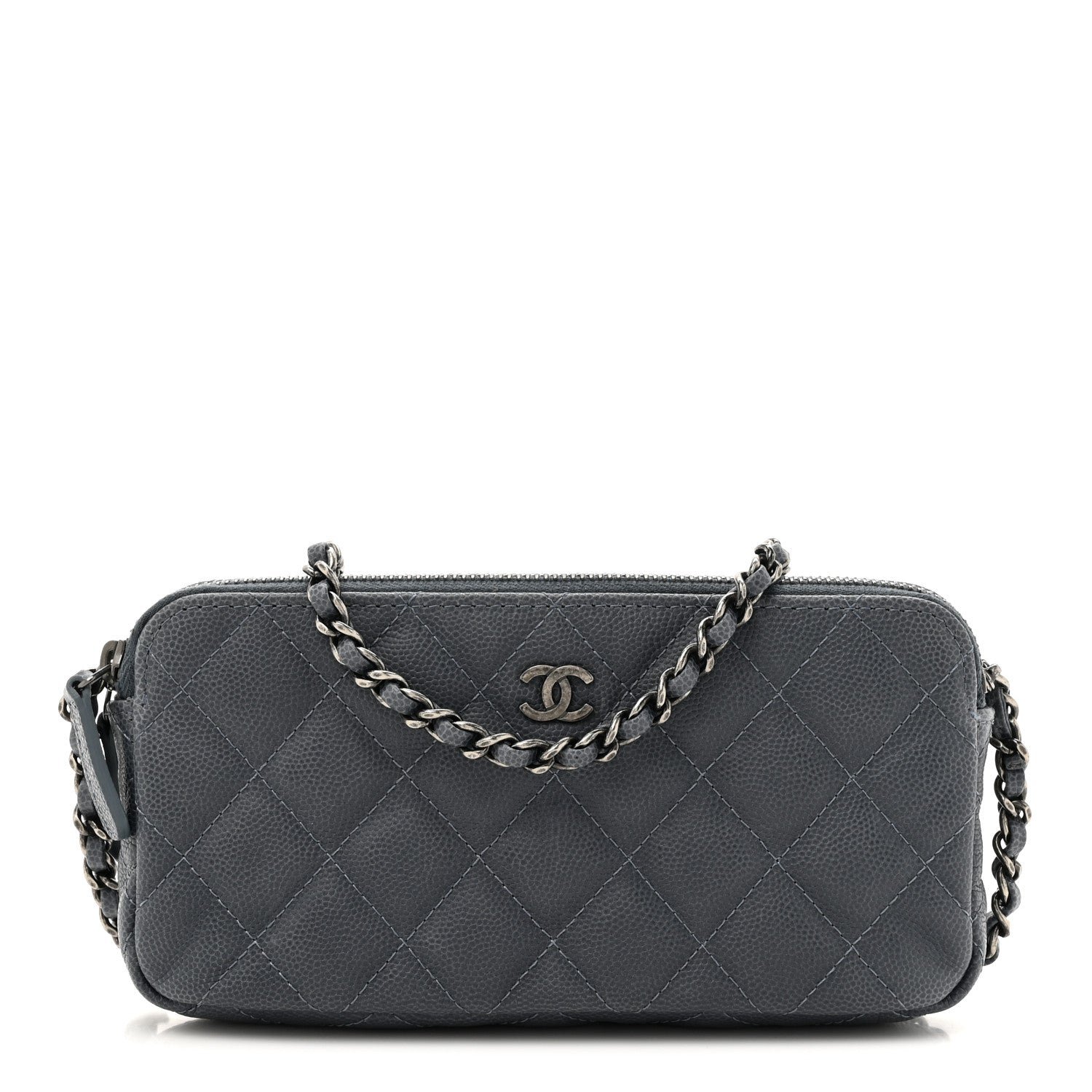 Caviar Quilted Small Clutch With Chain Grey