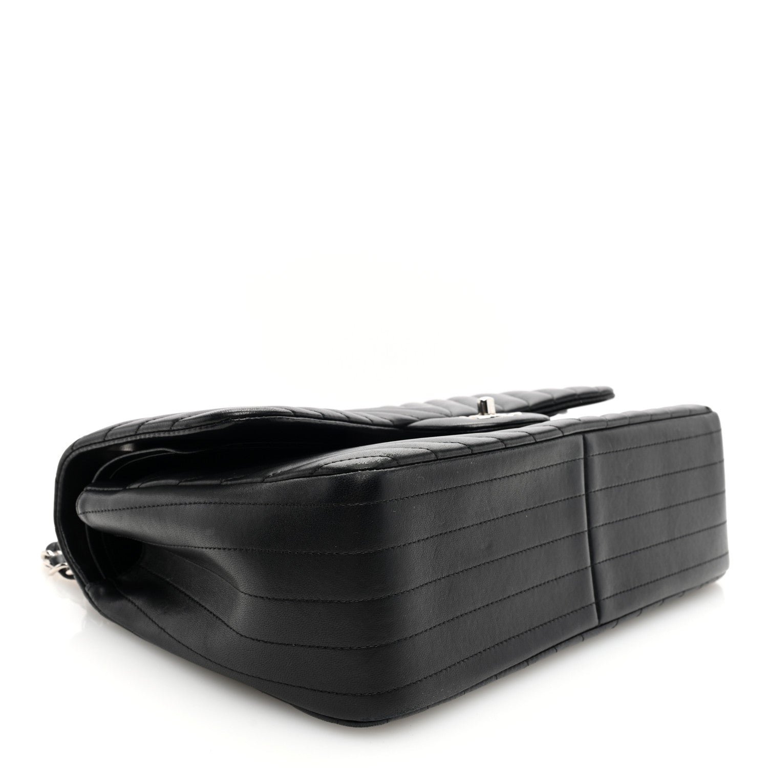 Lambskin Chevron Quilted Jumbo Double Flap Black - Image 4
