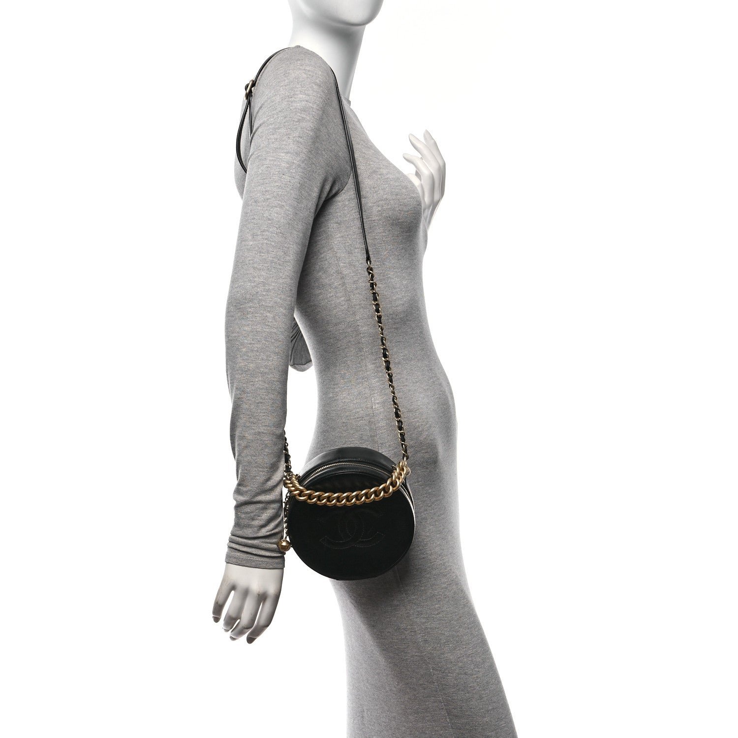Glazed Calfskin Round As Earth Evening Bag Black - Image 2