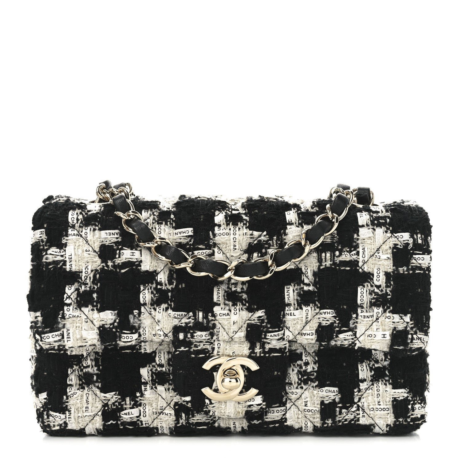 Tweed Quilted Mini Rectangular Flap Black Ecru White