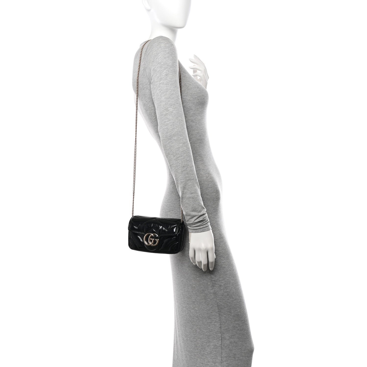 Patent Lambskin Matelasse Super Mini GG Marmont Shoulder Bag Black - Image 2