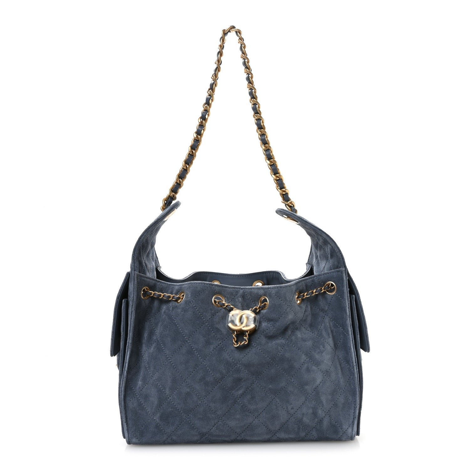 Suede Quilted Small Chanel 25 Handbag Blue
