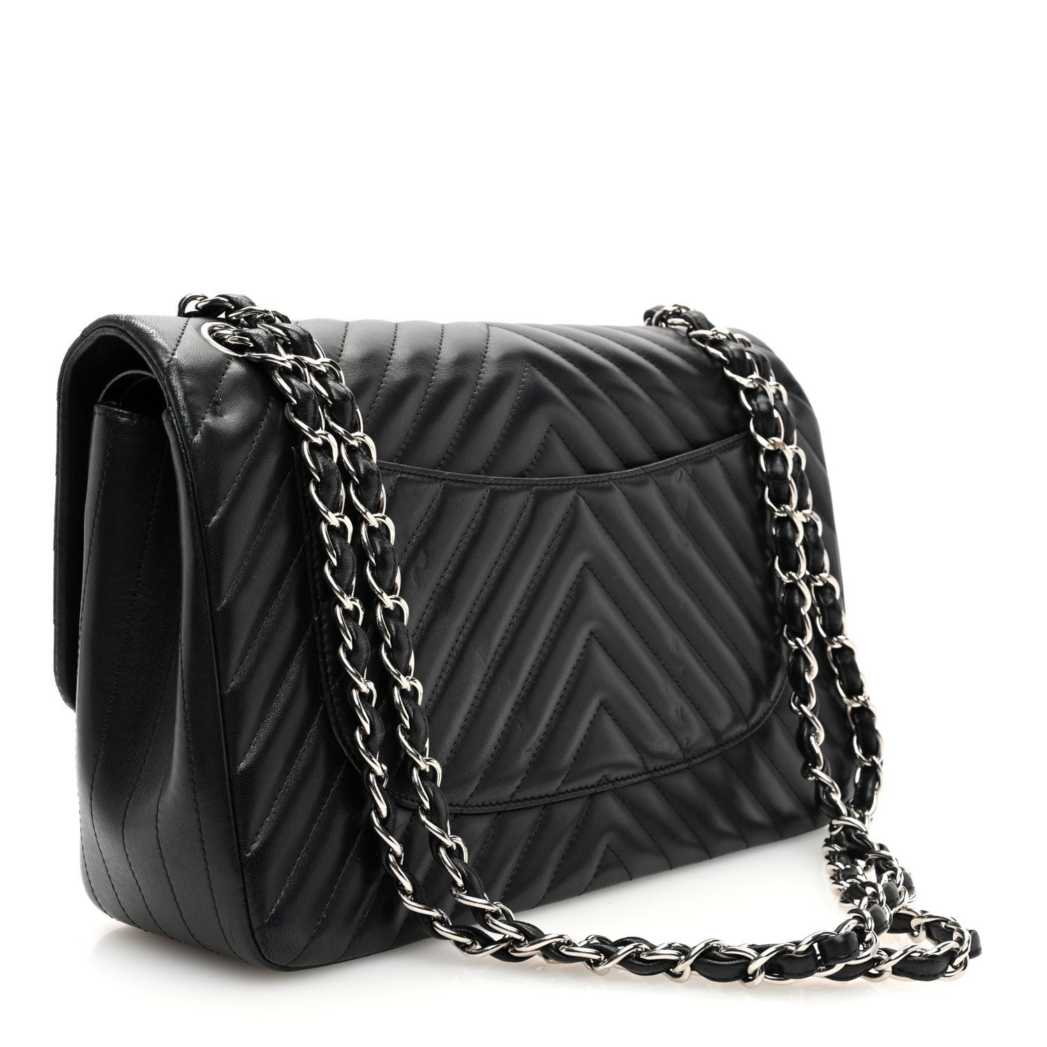 Lambskin Chevron Quilted Jumbo Double Flap Black - Image 3