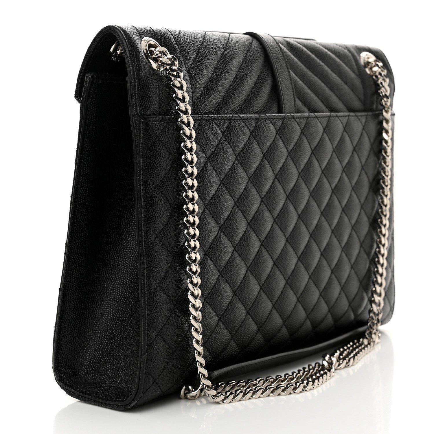 Grain De Poudre Textured Mixed Matelasse Large Triquilt Monogram Satchel Black - Image 3