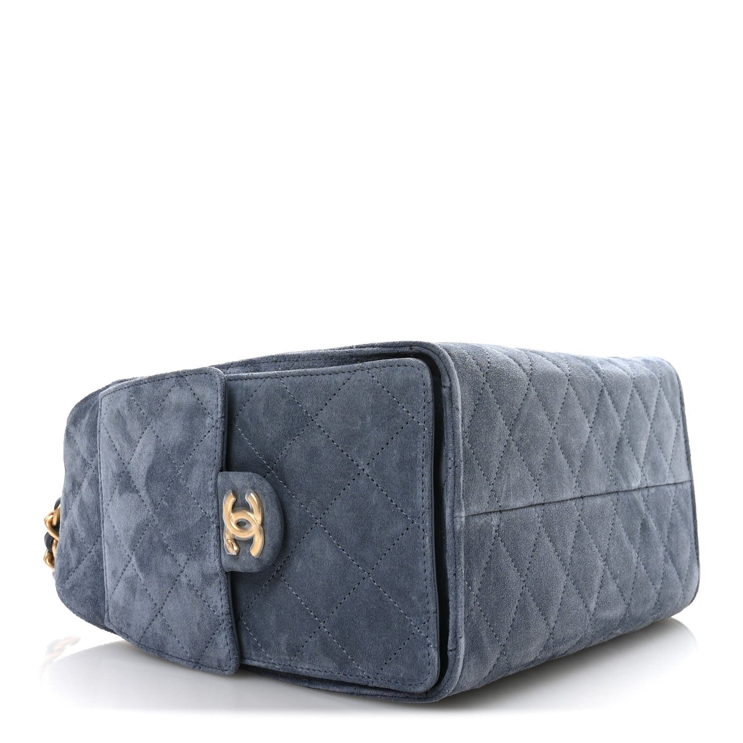 Suede Quilted Small Chanel 25 Handbag Blue - Image 4