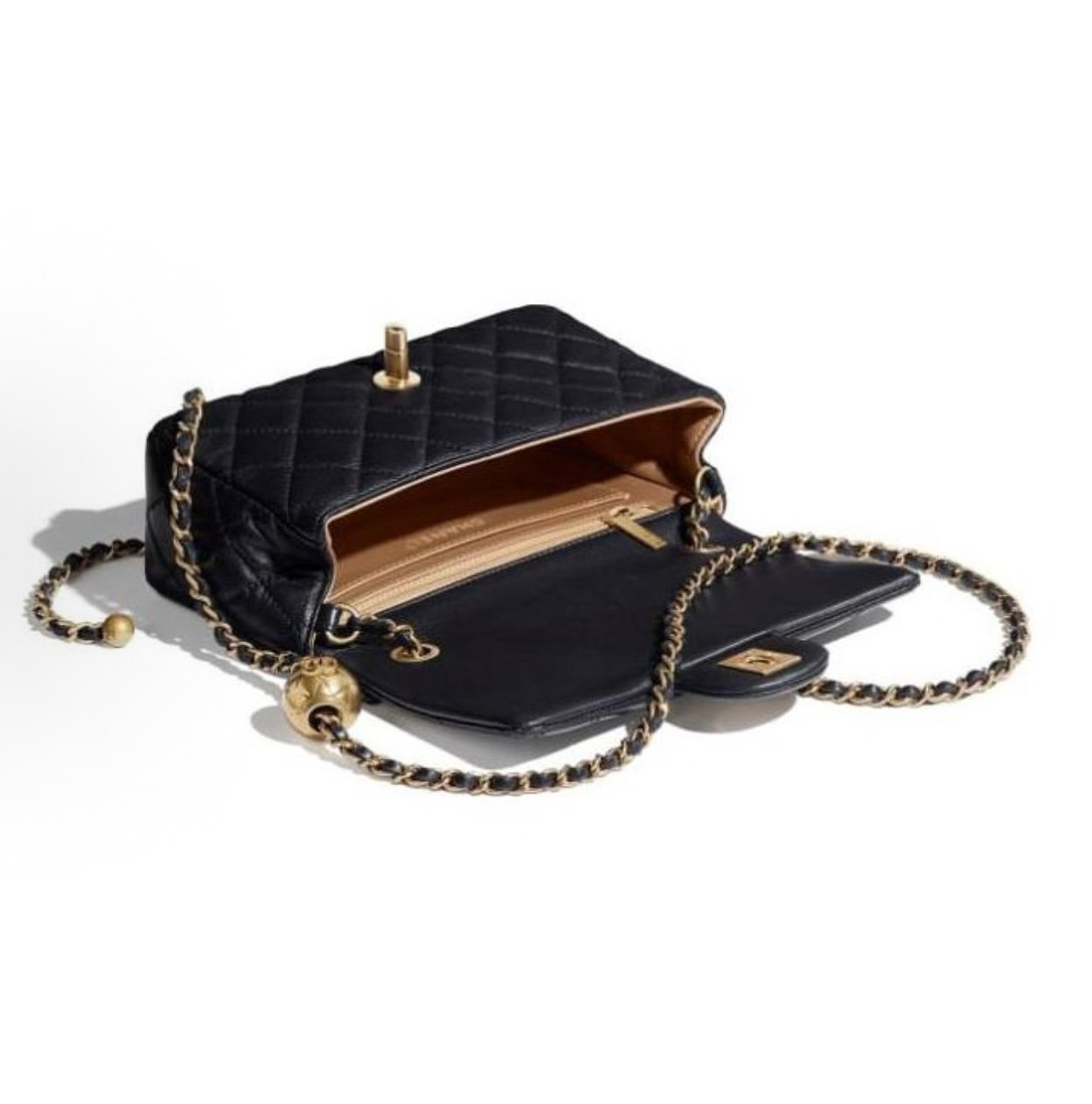 Chanel Mini Pearl Ball Flap Bag – Black with Gold Hardware - Image 5