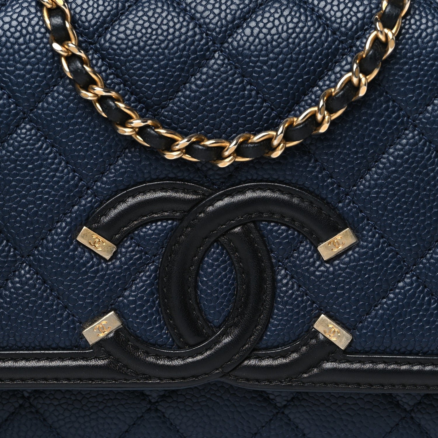 Caviar Quilted Small CC Filigree Flap Navy Black - Image 8