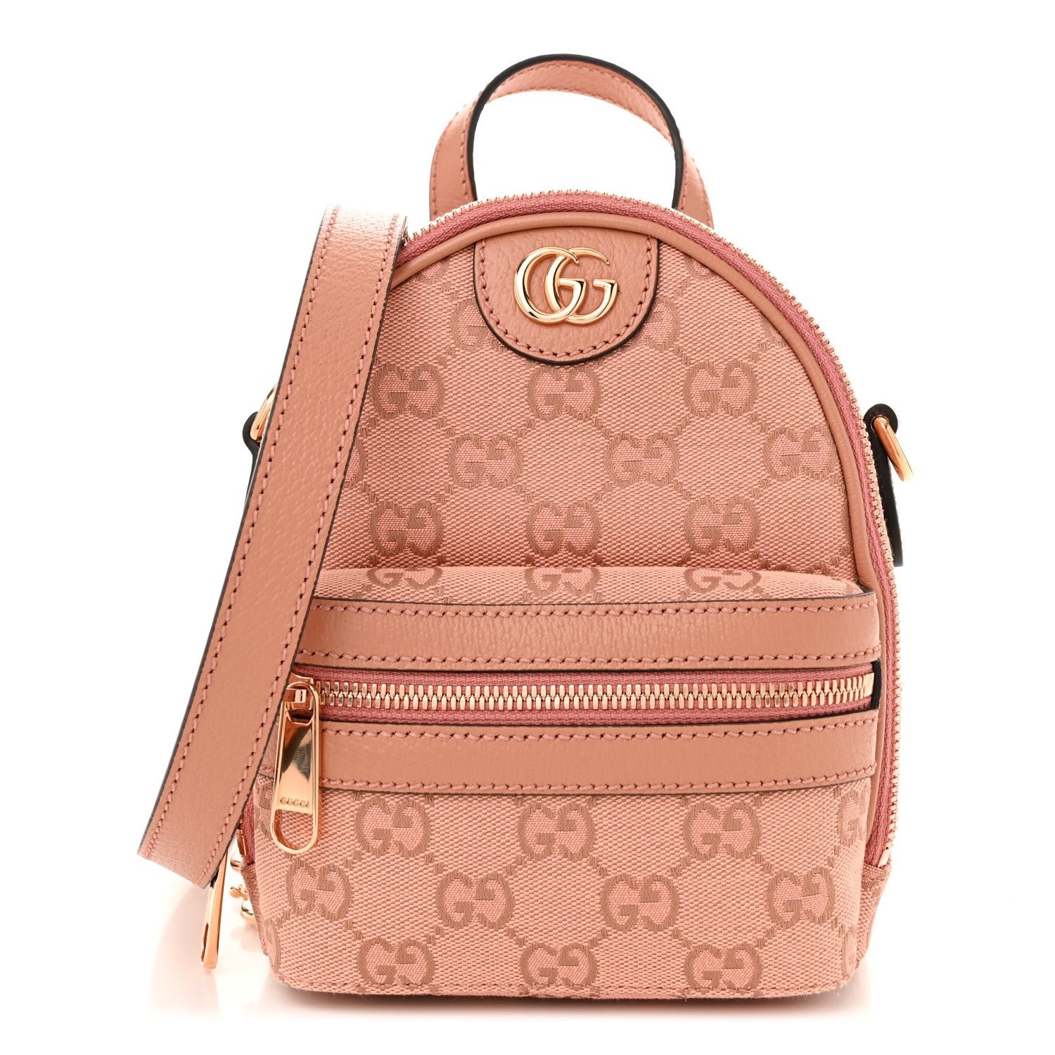 Monogram Textured Dollar Calfskin Mini Ophidia Crossbody Cloche Rose Pink