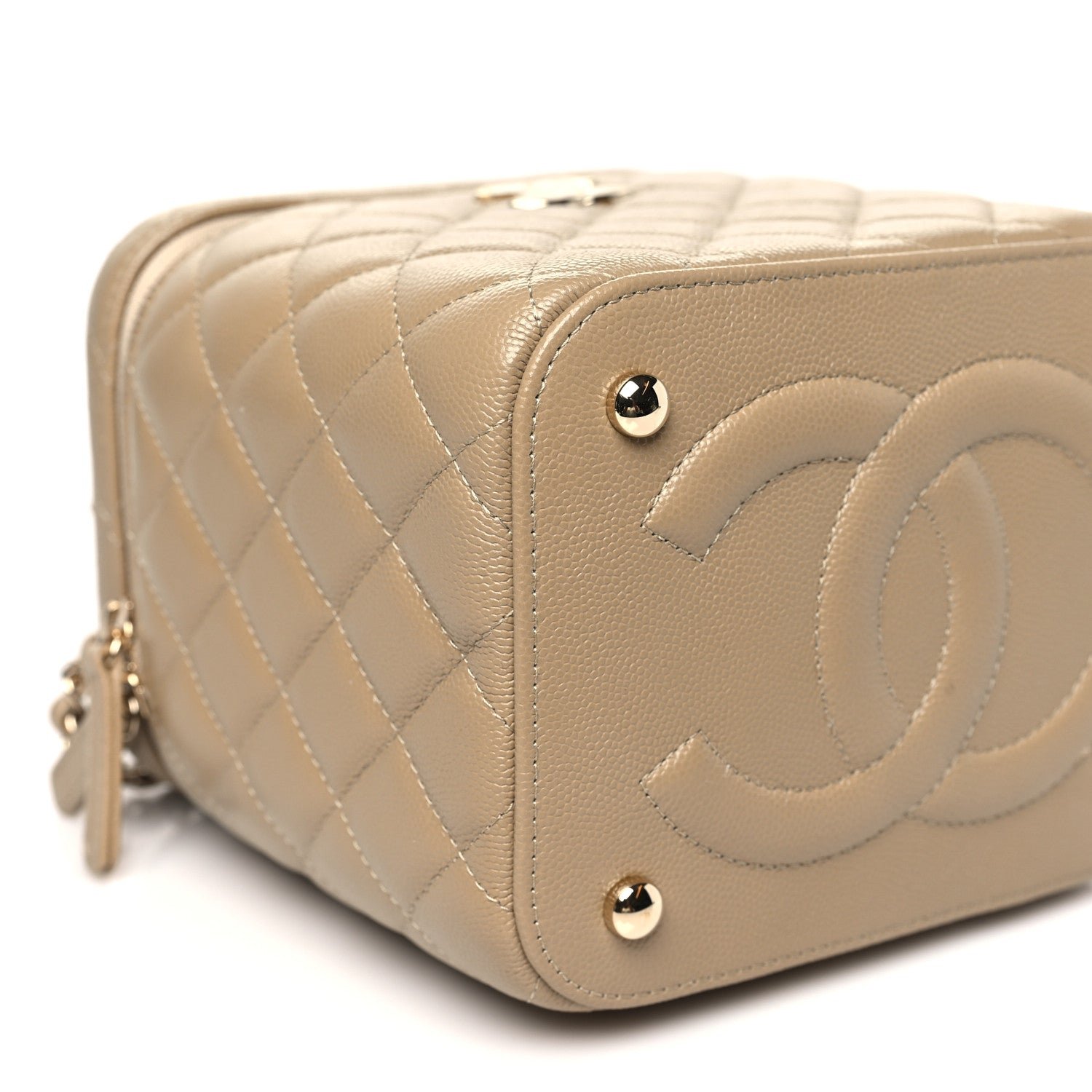 Caviar Quilted Small Top Handle Vanity Case With Chain Dark Beige - Image 9