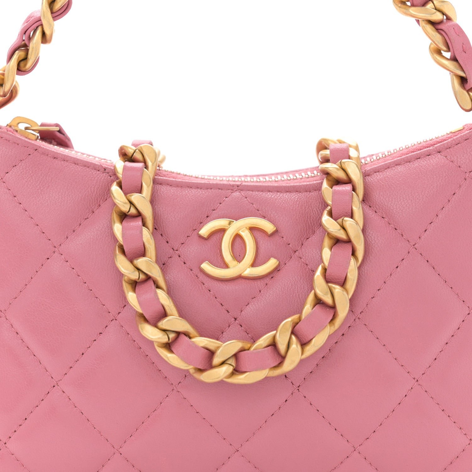 Lambskin Quilted Chain Around Top Handle Mini Bag Pink - Image 8