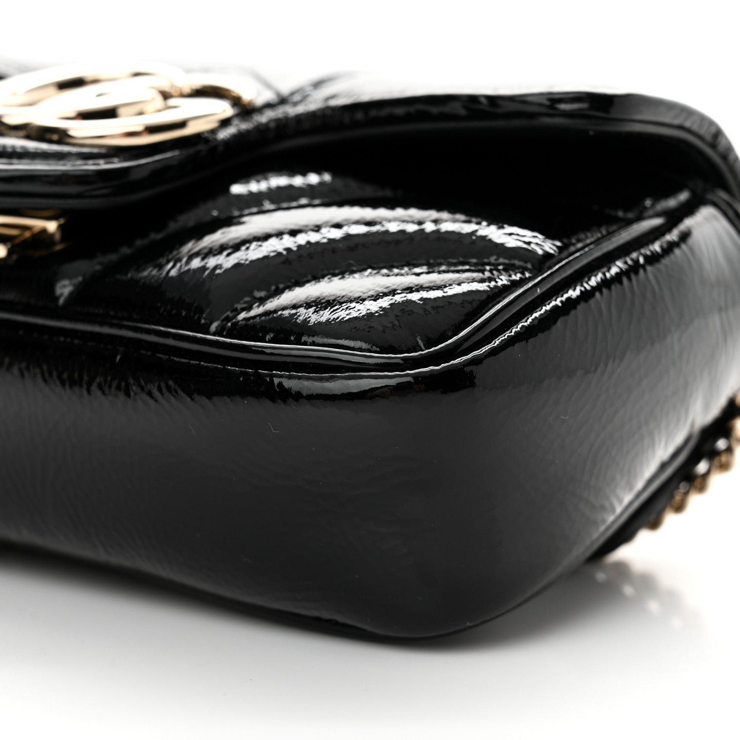 Patent Lambskin Matelasse Super Mini GG Marmont Shoulder Bag Black - Image 10