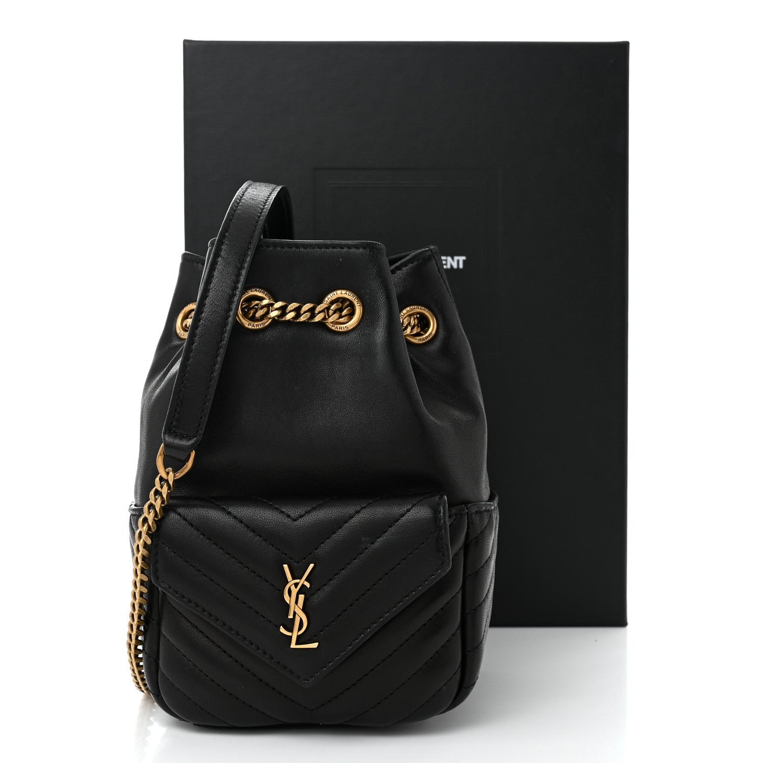 Lambskin Matelasse Monogram Joe Nano Bucket Bag Black - Image 11