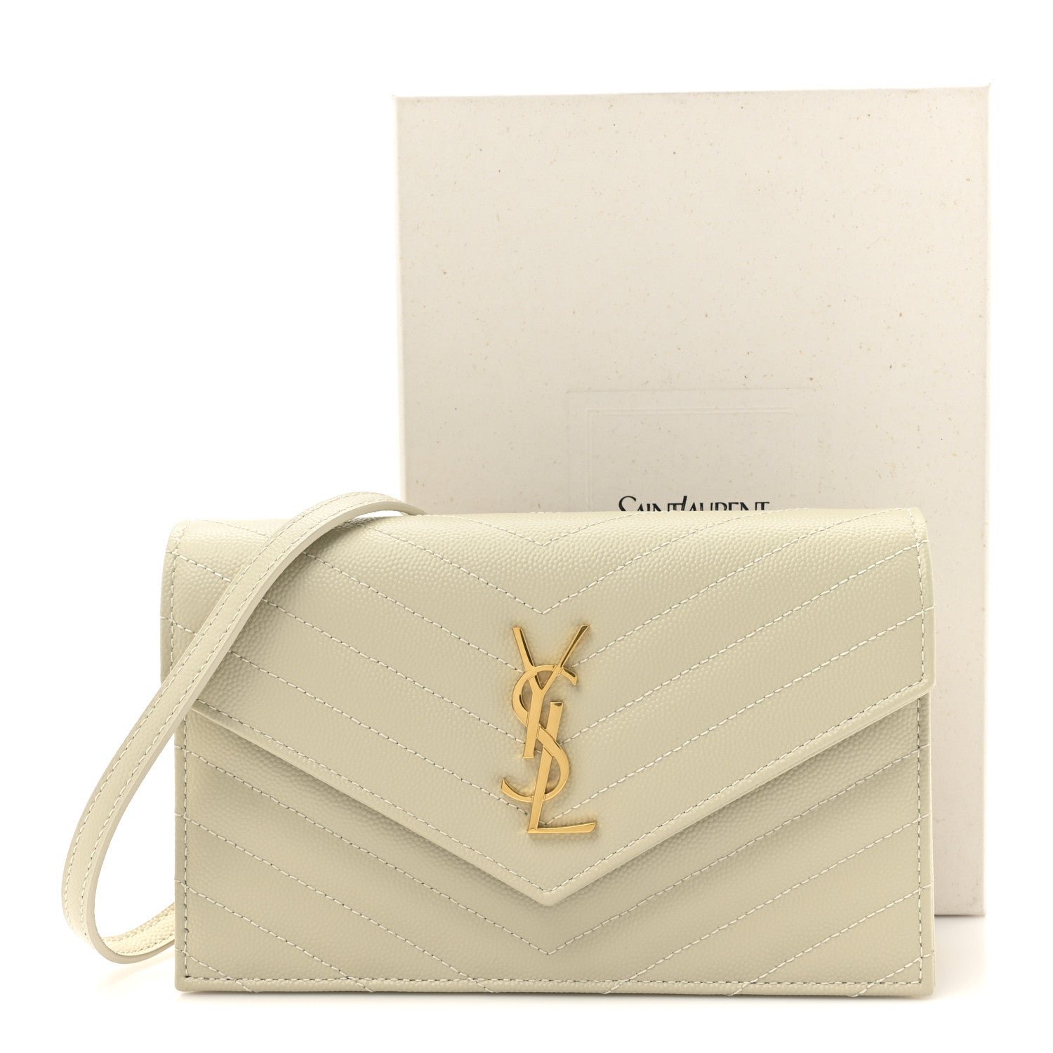 Grain De Poudre Matelasse Chevron Monogram Envelope Chain Wallet Crema Soft - Image 10